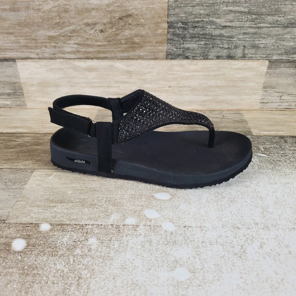 Skechers Arch Fit Meditation Hidden Gems Womens Sandals Sz 6 Black Slingback